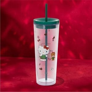 Hello Kitty Clear Tumbler with Green Lid and Straw